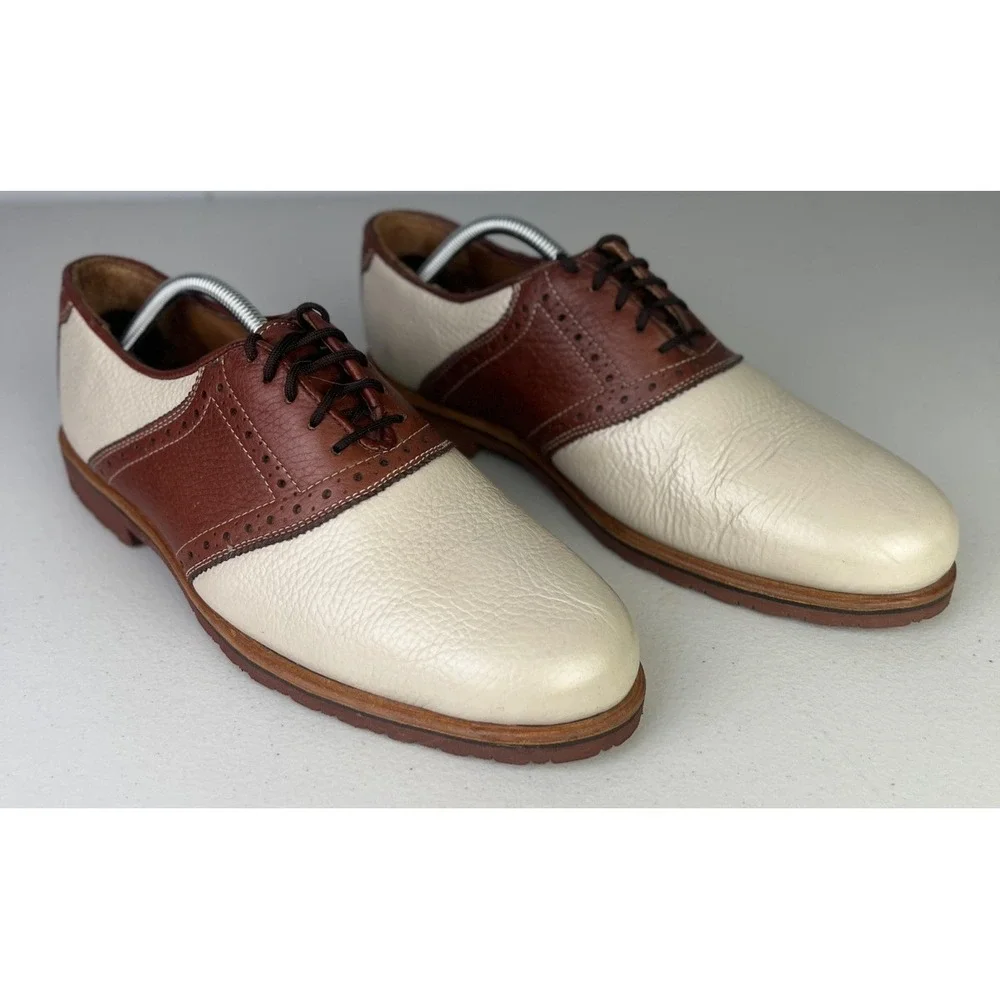 Jordan Lash Charleston Shoes Mens 10.5 White Brown Leather Saddle Dress Oxfords